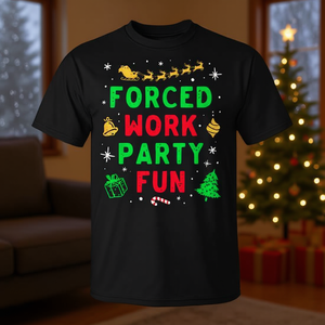 T-shirt de Noël pour adultes unisexe noir avec motif festif « Forced Work Party Fun » - Product Image 3