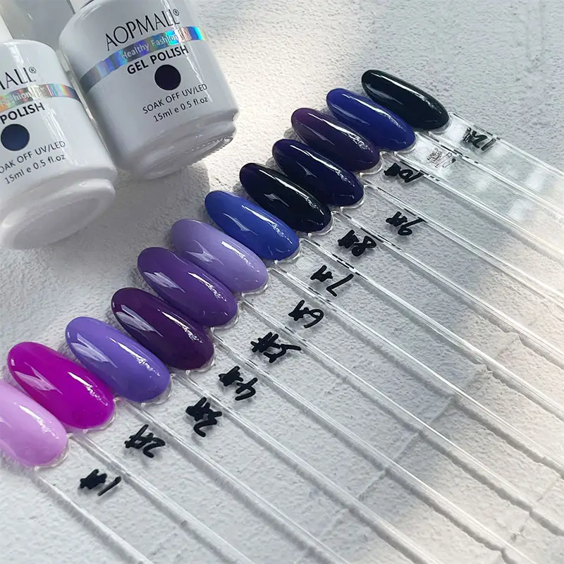 AOPMALL Logo personnalisé Bouteilles de 15ml 8ml de lavande violette Couleurs violettes Ensemble de vernis à ongles gel professionnel Gel UV à tremper
