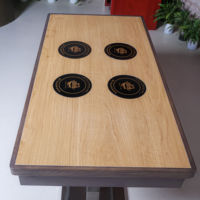 Table à Fondue à Induction Commerciale avec Plateau en Bois Massif, 4 Cuisinières à Induction Intégrées Individuelles, Table à Manger pour Fondue de Restaurant