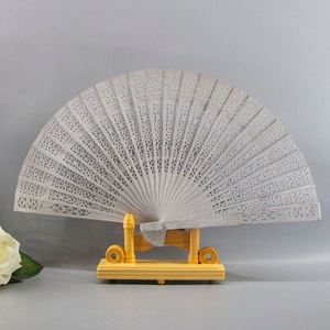 Custom Printed Logo 23cm Nature Wooden Wedding Hand Fans Folding Hand Held Souvenir Gift Painted Decoration Carved White <b>Paper</b> - Product Image 6