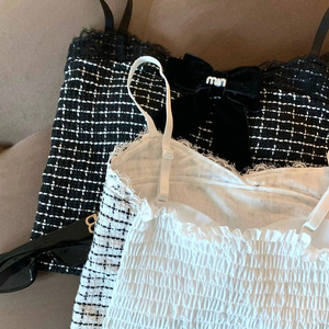 ファッションチェック柄タンクトップ女性ボウノットクロップキャミソール女性用トップチェック柄女性シームレスキャミソール快適トップタンクブラパッド付き - Product Image 4