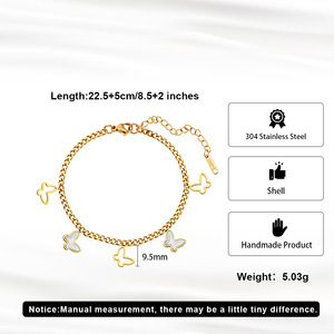 Bijoux de plage d'été tendance, plaqué or 18 carats PVD, acier inoxydable, chevillères en forme de coquille et de papillon, adaptées aux femmes. - Product Image 4