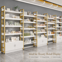 Étagère de présentation robuste dorée et blanche pour cosmétiques et soins de la peau, vitrine de vente au détail avec éclairage LED, meuble commercial à 5 niveaux pour la maison
