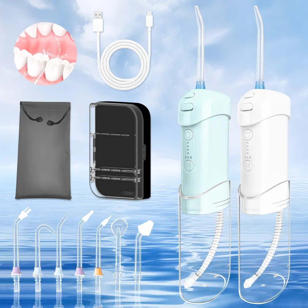 جهاز تنظيف سلكي للأسنان قابل لإعادة الشحن جهاز تنظيف مائي للأسنان Ipx7 لاسلكي يعمل بالطاقة يمكن نقله كهربائيًا يمكن استخدامه في السفر