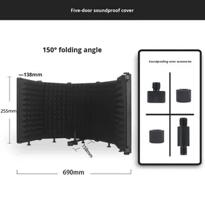 Mikrofon penutup isolasi suara 3/5 pintu lipat layar angin logam peredam bising Aksesori instrumen musik suara - Product Image 2