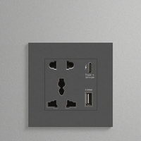 Prise de courant universelle internationale Delviz 13A, panneau sans logo, port USB 5V, prise murale simple, prise de charge rapide Type C 18W