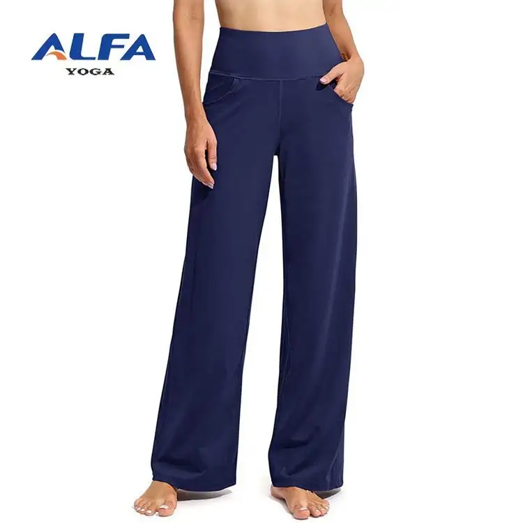 अल्फा उच्च कमर आराम व्यापक पैर योग Flared पैंट कसरत Sweatpants महिलाओं के लिए जेब के साथ