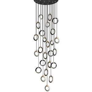 Lámpara de araña de escalera larga con diseño de anillo posmoderno, luz colgante para pasillo de ático, luz colgante negra Simple para sala de estar, comedor - Product Image 2