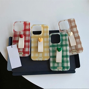 Minimalist Plaid Heart <b>Ring</b> Buckle Double Layer <b>Phone</b> Case For IPhone17Promax 16 15 14 13 Women - Product Image 1