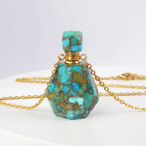 Collar con Botella de Perfume de Acero Inoxidable y Turquesa Natural G2012, Frasco para Aceites Esenciales, Collar de Cristal Curativo para Mujer - Product Image 1