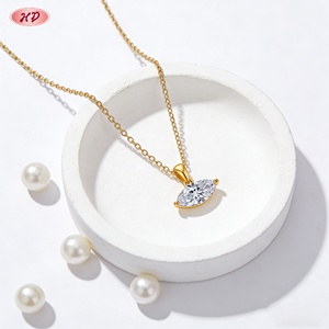 สร้อยคอจี้เพชรทรงมาร์คีส์แนวนอนชุบทอง 18K สำหรับผู้หญิง ยี่ห้อ Hengdian Wholesale Collar รุ่น 18K Mujer Brass ประดับเพชรซิคอนเกรด AAA - Product Image 6