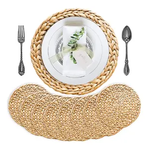 Premium Quality 6 Pack Woven Straw Seagrass dining Table Placemats sets Round Water Hyacinth Placemats Braided Rattan Place Mat