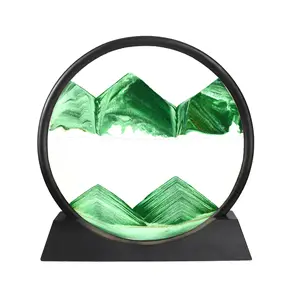 Gran oferta de fábrica, arte de arena, relojes de arena de cristal redondo, paisaje de arena de mar profundo, verde, arena que fluye 3D, pintura plástica, reloj de arena 2023