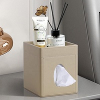 Elegante Cubierta de Caja de Pañuelos de Escritorio de Cuero PU de Lujo con Bandeja de Almacenamiento, Logotipo Personalizado, Organizador Decorativo Cuadrado y Duradero