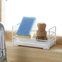 Organisateur de lavabo moderne et minimaliste avec porte-éponge élégant, barre porte-serviettes et plateau d'égouttage – Organisateur de comptoir de salle de bain avec bac de drainage