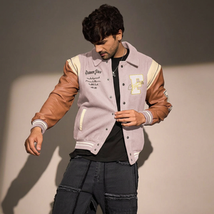 MERITORIOUS INTERNATIONAL Green Solid Varsity <b>Jacket</b> <b>Men</b> Preppy Style <b>Letter</b> F Front Logo Winter Regular Fit Stand Collar Heated - Product Image 6