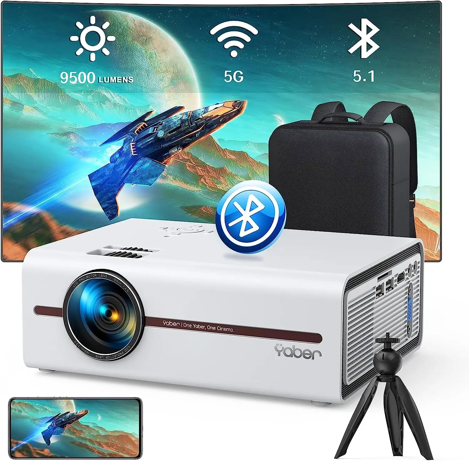 Yaber Mini Projector With 5G WiFi And BT 5.1 1080P Resolution And 4K Supported Compatible With HD-MI V5 Best Seller On Amz
