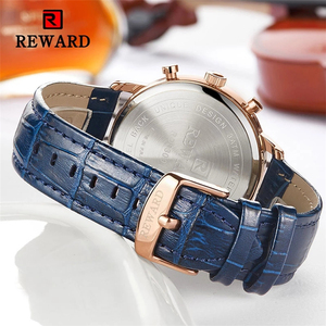 Montre de récompense pour hommes, Unique, <span class=keywords><strong>Double</strong></span> couleur, avec bracelet en cuir bleu, <span class=keywords><strong>3</strong></span> rétro-cadran décontracté, affichage du calendrier, horloge, RD83001M - Product Image 3