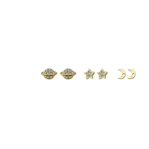 Pendientes de Moda con Diseño de Planeta, Estrella y Luna, en Acero Inoxidable 316L con Baño de Oro PVD - Product Image 1