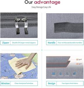 ผ้าคลุมเตียงมีซิประบายอากาศได้มีที่จับหน้าต่างใส4อันผ้าลินินเหมือนกระเป๋าเก็บของข้างใต้เตียงแบบพับเก็บได้สีเทา - Product Image 5