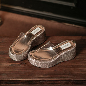 528B <b>Animal</b> <b>Print</b> Platform <b>Slides</b> Women Mid Heel Transparent Strap Summer Outdoor Wear - Product Image 3