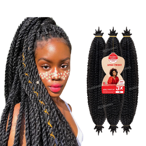 Mayorista 3X Preseparado Springy Afro Twist para Locs suaves desgastados Negro natural 3 en 1 Marley Twist Extensión de cabello trenzado - Product Image 1
