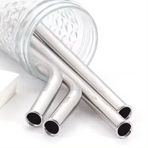 彩色304不锈钢吸管可重复使用吸管高品质弯曲金属吸管带清洁刷