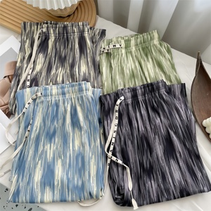 <span class=keywords><strong>Pantalones</strong></span> Casuales de <span class=keywords><strong>Mujer</strong></span> con Estampado Tie Dye, Cintura Alta, Cordón Ajustable, Sueltos, de Seda Helada, para Primavera <span class=keywords><strong>Verano</strong></span>, Suaves y de Pierna Ancha - Product Image 4