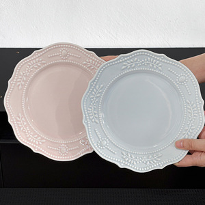 Vaisselle en céramique simple bol et plat sous glaçure couleur sens avancé plat en relief de riz ménager vaisselle en céramique perlée - Product Image 1