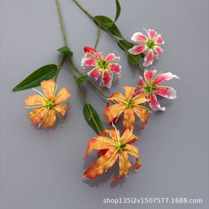 Fleurs artificielles Qiye Gloriosa Lily, fleur en soie à 3 têtes, décoration de mariage et de maison - Product Image 3