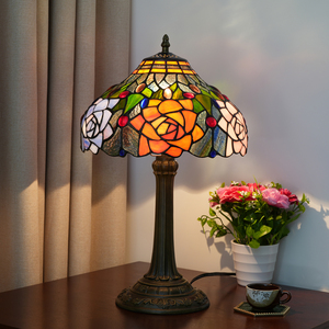 Lámpara de mesa de vidriera de 12 pulgadas, lámpara de mesa con diseño de hojas verdes rosas, rojas, naranjas, rosas, para sala de estar decorada, dormitorio Romm, cabecera - Product Image 5