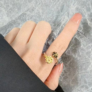 Anillos Abiertos Giratorios de Cobre Bañado en Oro con Gemas de Moda, Joyería de Insectos y Flores para Compromiso, Regalo para Mujer - Product Image 2
