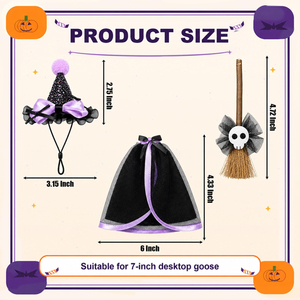 Trajes de bruja de Halloween de 7 pulgadas para ganso de escritorio, ropa de otoño para ganso de escritorio con gafas y collares de escoba para estatua de ganso magnética - Product Image 6