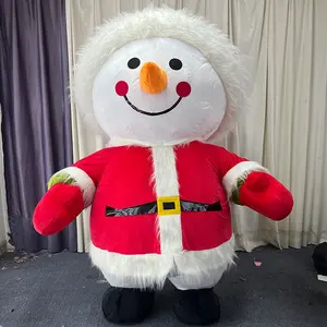 Funtoys MOQ 1 buah manusia salju Santa Claus kostum maskot tiup dengan jaket Natal Cosplay untuk dewasa gaun mewah karnaval