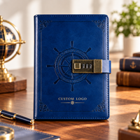 Carnet en cuir vintage personnalisé avec cadenas à combinaison, carnet à motif de roue de bateau en relief, journal avec logo personnalisé, cadeau d'affaires