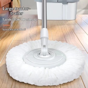 Serpillère plate rotative domestique, double usage humide/sec, sans lavage manuel, avec seau à panier en plastique et essoreuse intégrée, réutilisable, pour un nettoyage facile - Product Image 3