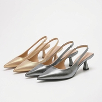 8373-1 Chaussures d'Été Tendance à Talons Hauts, Escarpins Bout Pointu Talon Chaton Femme, Slingback à Talons Hauts pour Dame