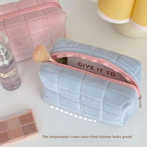 Small Plush Cosmetic Bag – Portable Travel Toiletry Pouch, Solid Color Zipper Makeup Organizer – for Lipstick, Brushes, Skincare - Product Image 5