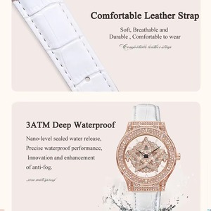 Drioshipping Montre-bracelet de luxe avec bracelet en cuir et diamant pour femmes Montre à quartz rotatif avec cadran étoilé Montre mode pour femme en acier inoxydable - Product Image 3