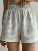 Ensemble de pyjama d'été personnalisé pour femme, motif à carreaux, taille élastique, manches courtes, en crêpe de coton, chemise de nuit à revers en crêpe, pour la maison