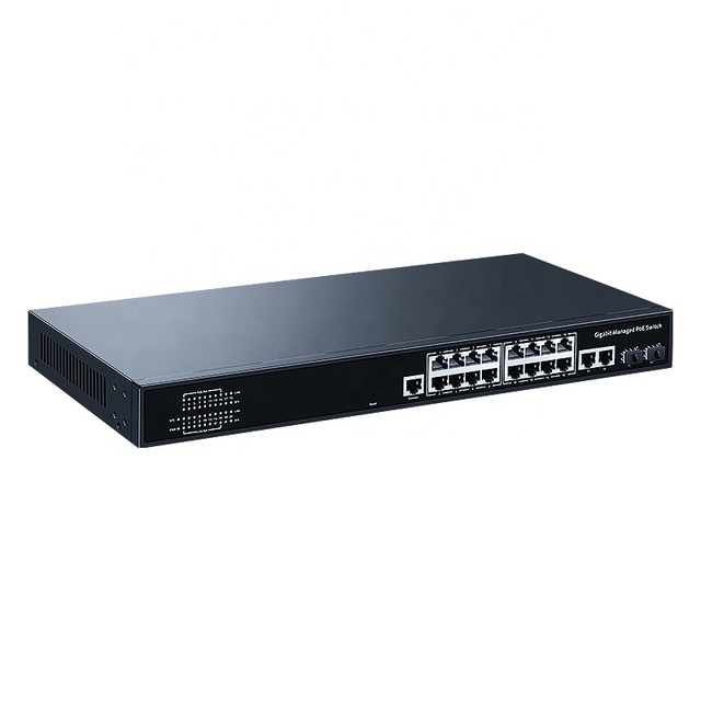 20 Port Gigabit PoE Managed Switch 1000M L2 2 Gigabit Uplink 2 SFP Slot Hub Internet Splitter 1U Rackmount SNMP QoS
