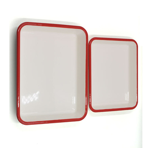 Semelles plates rectangulaires en <span class=keywords><strong>acier</strong></span> <span class=keywords><strong>blanc</strong></span>, or, vente en gros, plateau de service en métal émaillé assiettes - Product Image 1