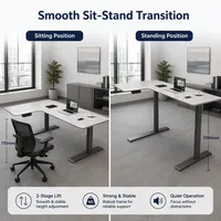 Bureau de travail électrique en L à double moteur dissimulé, installation standard, à deux niveaux, avec poutres longues et courtes en forme de S, en fer