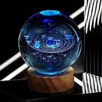 Meilleure vente coloré 3d planète lune galaxie boule de cristal base en bois led nuit lumière rougeoyante cadeau