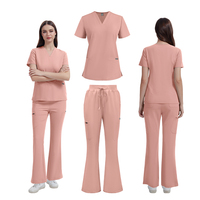 Ensemble d'uniformes médicaux extensibles et tendance à col en V pour femmes, idéal pour l'hôpital et le salon de beauté (vente en gros)