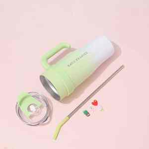 Vaso de acero inoxidable de 40 oz de gran capacidad con asa y pajita - Product Image 6