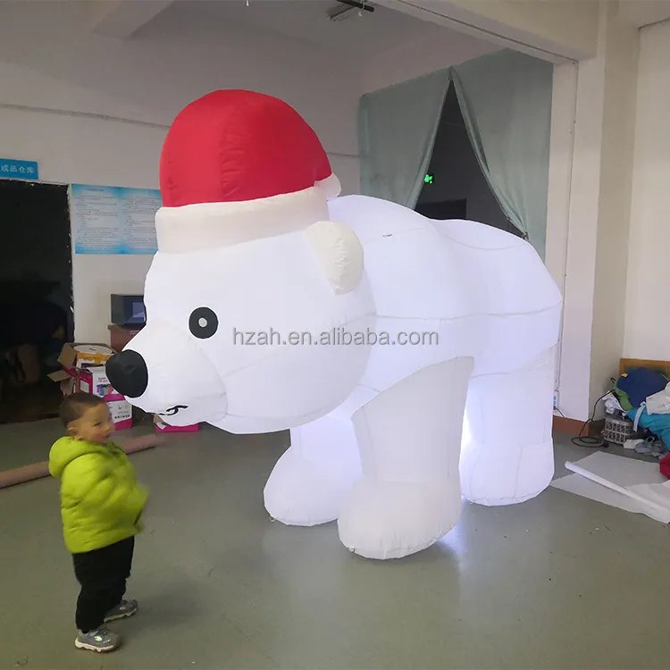 Globo inflable gigante de dibujos animados para decoración, oso polar con gorro de Navidad