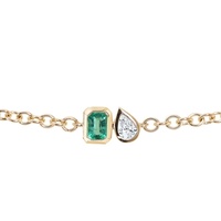 Bracelet en or 18 carats avec émeraude verte et diamant poire serti, style vintage, bracelet en argent sterling S925, bracelet en or, bijoux pour femmes