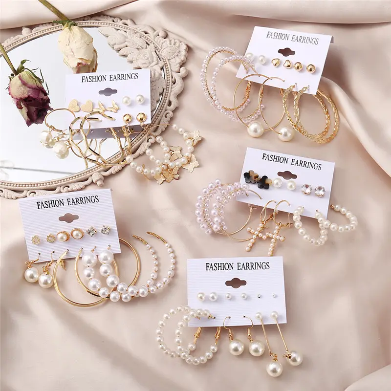 Finetoo Acrylic Pearl Earrings Mixed Designs Leopard Tassel Stud Earrings Set for Women 2020 New Brincos Fashion Jewelry
