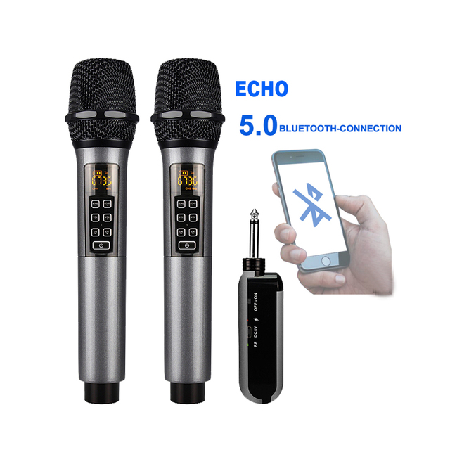 UHF Wireless Dynamic Handheld Professional Karaoke Echo Microphone with 50M Range FM Stereo Rechargeable Battery Portable Metal